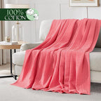 Elegant Comfort Premium 100% Cotton Waffle Blanket - Lightweight Breathable Waffle Weave Bed Blanket - Soft and Warm All Season Blanket for Couch, Sofa and Bed, Queen Size 90x90 Inches, Coral