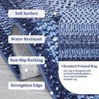 RUGSREAL Washable Rug 5x7 Boho Rug Modern Geometric Floor Carpet Indoor Throw Floor Cover Braided Print Dining Room Rugs Non Slip Farmhouse Rug Rustic Bohemian Carpet for Living Room Bedroom, Navy