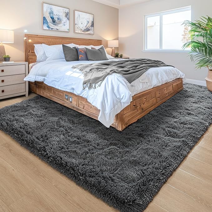 Noahas Large Fluffy Dark Grey 6x9 Area Rugs for Living Room Bedroom,Thick Shag Throw Rug,Big Soft Shaggy Bedside Non-Slip Plush Dorm Nursery Kids Carpet
