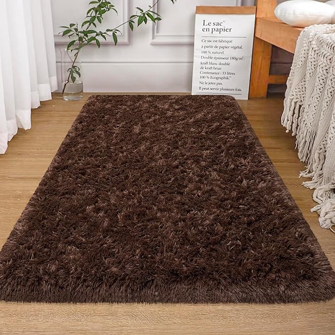 Fluffy Rugs for Bedroom Living Room 3x5 Brown Shaggy Area Rug Soft Plush Fuzzy Fur Throw Carpets Kids Rug for Nursery Kids Room Dorm Home Decor Aesthetic