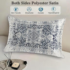 Silk Like Pillowcase for Hair and Skin Retro Boho Blue Carpet 1 Pack Satin Pillowcase with Hidden Zipper Soft Breathable Smooth Cooling Pillow Cover Standard Size for Bedroom Sofa 20”x26”