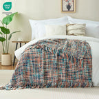 Multi-Color Pink Cable Woven Throw Blanket for Couch,60"X80" Boho Style Textured Blankets for Home Decor,Super Soft Warm Cozy Chunky Blanket with Decorative Tassels for Bed and Sofa