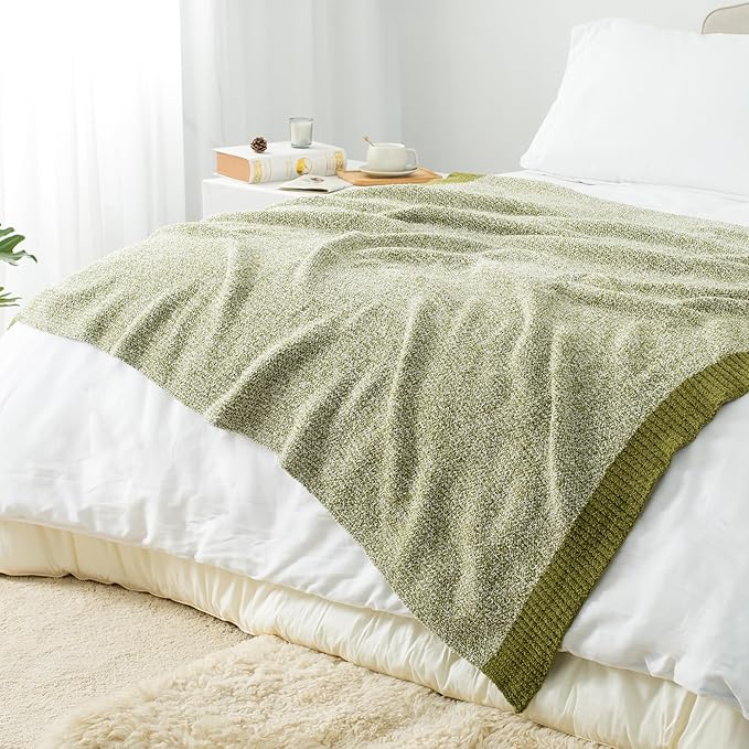 Carriediosa Heather Throw Blanket 60" X 80" Twin, 400GSM Ultra Soft Microfiber Fuzzy Fluffy Reversible Knitted Blankets Cozy Plush Lightweight and Warm Fall Throws for Couch, Bed, Sofa, Olive Green