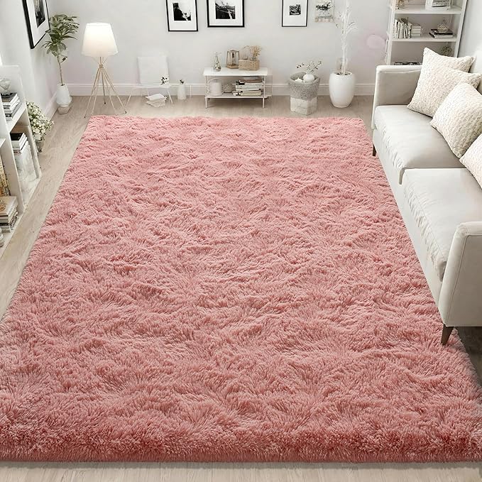 ISEAU Fluffy Rug Carpets Soft Shaggy Area Rugs Indoor Floor Mats for Kids Room Fuzzy Carpet Comfy Cute Nursery Mat Bedside for Boys Girls Bedroom Living Room Home Decor, 6ft x 9ft,Blush