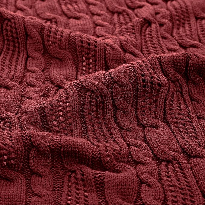 Aormenzy Cable Knit Throw Blankets 50 x 60 Inches, Soft Cozy and Lightweight Knitted Blanket, Machine Washable Acrylic Blanket, Decorative Throw Blanket for Couch Sofa Bed, Dark Red