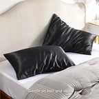 Bedsure Satin Pillowcase with Zipper, Similar to Silk Pillow Cases 2 Pack, Silky & Soft Satin Pillow Cases Standard Size for Hair and Skin, Black Pillow Covers, Gifts for Women Men, 20x26 Inches