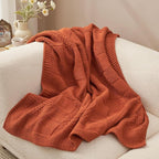 Amélie Home Knit Throw Blanket, Soft Chenille Cozy Breathable Checkered Chunky Decorative Blanket for Couch, Bed & Sofa, French-Inspired Lightweight Warm Gift for Women, Orange, 50"x60"
