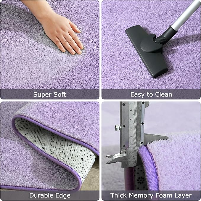 Keeko 4x6 Purple Area Rugs for Bedroom, Soft Modern Living Room Rug Indoor Non Slip Low Pile Washable Rug Memory Foam Carpets Throw Rugs for Kids Nursery Classroom Dorm Room Decor