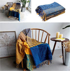 Bohemian Throw Blanket for Couch，Colorful Chenille Tassels Boho Woven Hippie Throw Blankets for Couch Bed Sofa Chair Recliner Loveseat, Bohemian Fringe Tassels Decor Home(Blue, S:60x75)