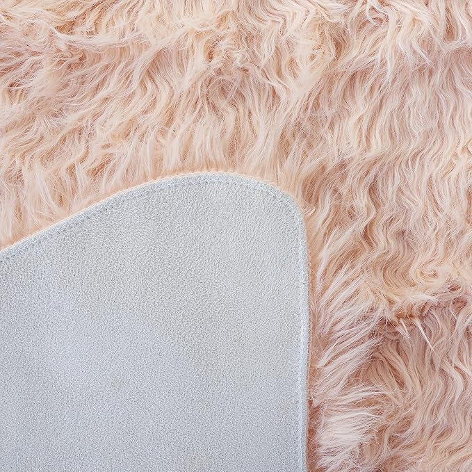 SAFAVIEH Faux Sheep Skin Collection 2' x 3' Light Pink FSS115U Silken Glam 2.35-inch Thick Accent Rug