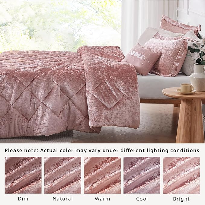 Intelligent Design King Comforter Set, Velvet Comforter Set , Luxury Diamond Quilting Comforter Set, Fluffy Comforter Bed Set with Decorative Pillowand 2 Shams, 4 Piece Pink, King/ Cal King