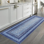 RUGSREAL Runner Rug for Hallway Kitchen Runner Mat 2x10, Machine Washable Long Runner Throw Mat, Non Slip Entryway Rug Stain Resistant Braided Printed Carpet for Bedroom Living Room, Navy