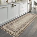 RUGSREAL Runner Rug for Hallway Kitchen Runner Rug 2x10, Machine Washable Long Runner Throw Carpet with Rubber Backing, Stain Resistant Braided Printed Entryway Carpet for Bedroom Living Room, Camel