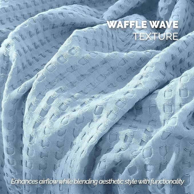 Elegant Comfort Premium 100% Cotton Waffle Blanket - Lightweight Breathable Waffle Weave Bed Blanket - Soft and Warm All Season Blanket for Couch, Sofa and Bed, Full Size 88x88 Inches, Light Blue
