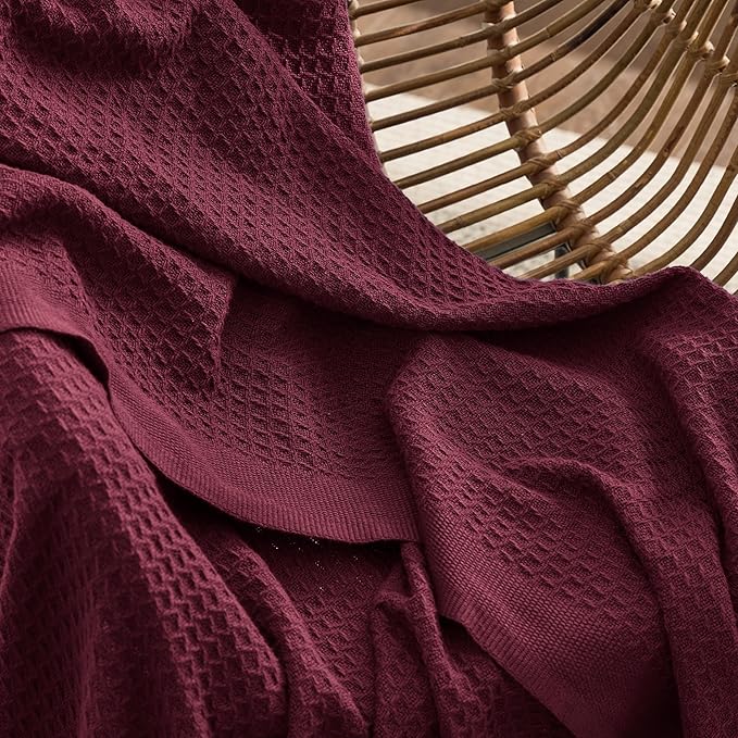 Bedsure Gentlesoft 100% Cotton Blanket Queen Size for Bed - Breathable and Soft for Spring Summer, Thick Cozy Waffle Weave Blanket Gifts for Women, Red, 90x90 Inches