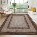 RUGSREAL 9x12 Living Room Rug Large Washable Rug Non Slip Boho Accent Carpet Indoor Throw Floor Cover Farmhouse Rustic Area Rug Bohemian Border Carpet for Bedroom Home Decor, Brown