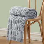 Aormenzy Cable Knit Throw Blankets 60 x 80 Inches, Soft Cozy and Lightweight Knitted Blanket, Machine Washable Acrylic Blanket, Decorative Throw Blanket for Couch Sofa Bed, Silver Grey