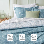 Bedsure King Comforter Set - Mineral Blue Bed Set, 3 Pieces Cute Floral Bedding, 1 Soft Reversible Botanical Flowers Comforter and 2 Pillow Shams