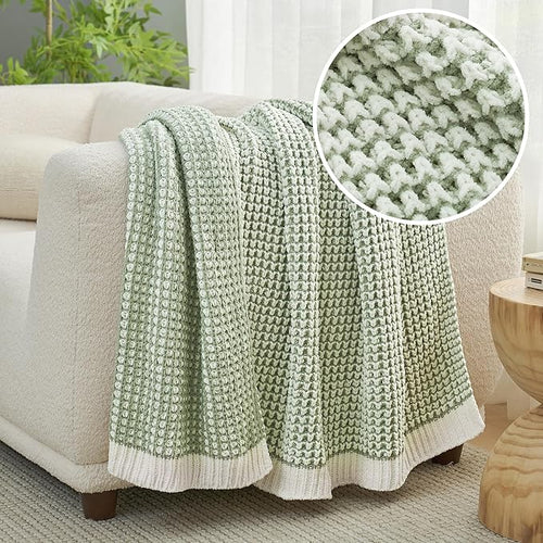 Amélie Home Knit Throw Blanket, Soft Chenille Cozy Breathable Pineapple Chunky Decorative Blanket for Couch, Bed & Sofa, French-Inspired Lightweight Warm Gift for Women, Sage Green, 50"x60"