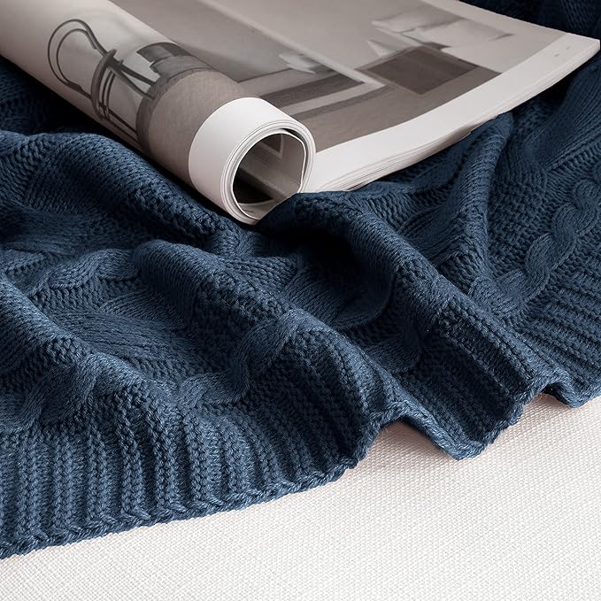 Aormenzy Dark Slate Blue Knit Throw Blankets Oversized Cable Knit Decorative Throw Blanket Rust Soft Cozy Knitted Blanket for Sofa Couch Bed, 60" x 80"