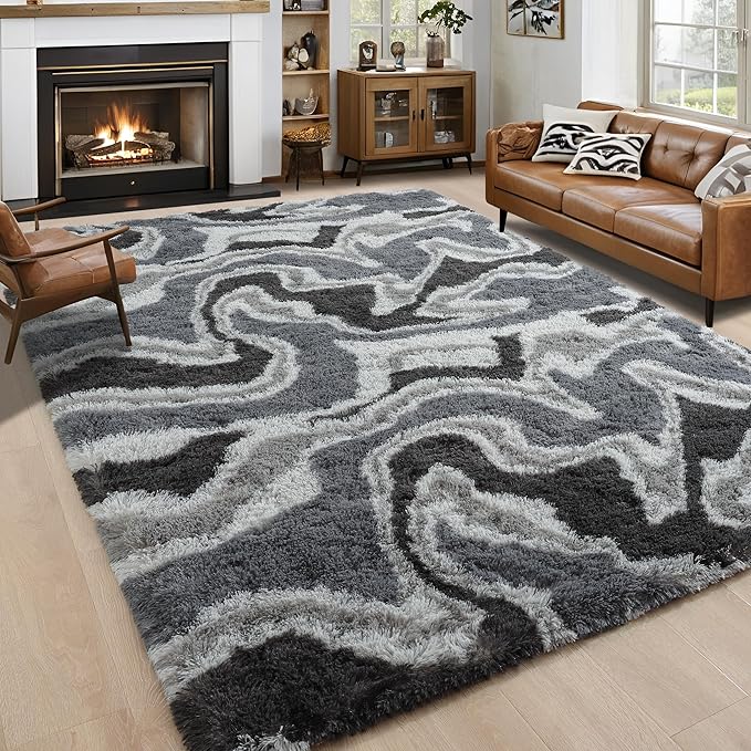 Noahas Large Fluffy 5x8 Area Rugs for Living Room Bedroom,Fuzzy Grey Thick Shag Throw Rug,Big Soft Shaggy Bedside Non-Slip Plush Dorm Nursery Kids Carpet