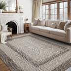 9x12 Living Room Rug Large Washable Rug Non Slip Boho Accent Braided Print Carpet Indoor Throw Floor Cover Farmhouse Rustic Area Rug Bohemian Border Carpet for Bedroom Home Decor, Mocha