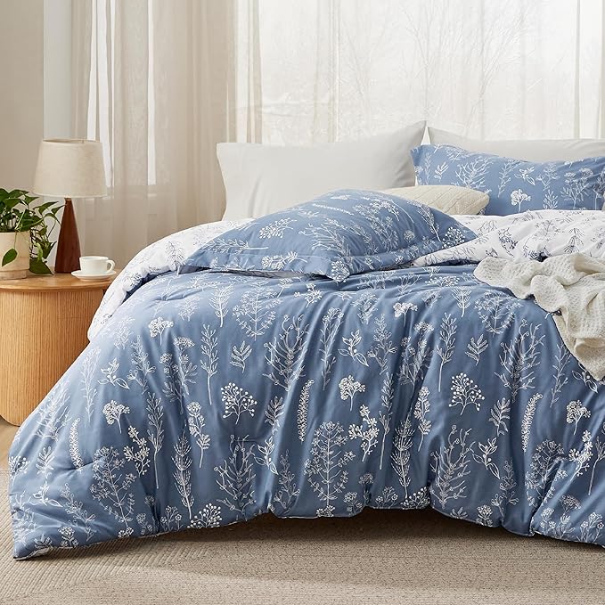 Bedsure Twin/Twin XL Comforter Set - Infinity Blue Comforter, Cute Floral Bedding Comforter Sets, Gifts for Woman, 2 Pieces, 1 Soft Reversible Botanical Flowers Comforter and 1 Pillow Sham
