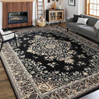 CRYPTOLITE 9x11 Area Rug for Living Room, Modern Washable Rug Non Slip Low Pile Large Area Rugs for Living Room, Bedroom, Farmhouse, Dining Room,Black