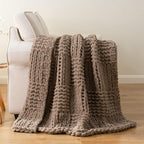 Bunnikins & Clover Beige Throw Blanket for Couch, Chunky Knit Beige Throw for Bed, Neutral Throw Blankets Tan Throw Blanket for Room Decor Housewarming Gifts, 50"x60"
