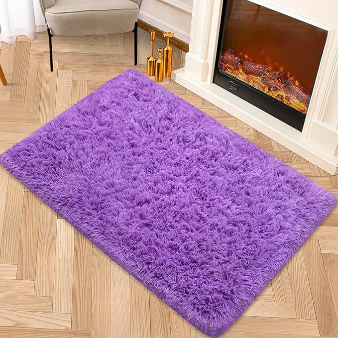 Small Fluffy Rugs for Bedroom 2x3 Purple Shaggy Area Rug Soft Plush Fuzzy Fur Throw Rug for Living Room Dorm Kids Nursery Home Decor Aesthetic Carpets