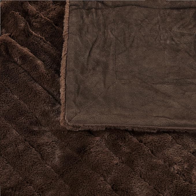 Striped Throw Blanket and Pillow Covers Set (No Inserts) for Couch and Bed, Plush Warm Lightweight Fuzzy Faux Fur Blanket for All Seasons (50" x 60", Coffee Brown)