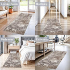 2x5 Washable Kitchen Rug Runner – Non-Slip Abstract Modern Neutral Small Rug for Bathroom, Hallway, Bedroom, Laundry Room, Entryway – Soft Low-Pile Thin with Rubber Backing (Brown Beige, 2x5)