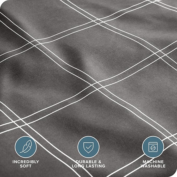 Bare Home Duvet Cover - Oversized Queen Size Bedding Set - Premium 1800 Super Soft Collection - Lightweight, Cooling - Soft Breathable Duvet Cover (Oversized Queen, Modern Plaid - Grey/White)