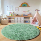 ONASAR Sage Green Round Area Rug 4ft, Fluffy Soft Bedroom Circle Rugs for Kids Girls Boys Teen Dorm Room, Cute Furry Plush Shaggy Carpet for Nursery Living Room Playroom Christmas Home Decor