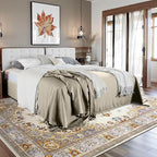 CRYPTOLITE Living Room Rug 7x10, Machine Washable Area Rug Non Slip Low Pile Rug for Living Room, Bedroom, Farmhouse, Dining Room, Beige