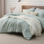 Bedsure Queen Comforter Set - Sage Green Comforter Queen Size, Soft Bedding for All Seasons, Cationic Dyed Bedding Set, 3 Pieces, 1 Comforter (90"x90") and 2 Pillow Shams (20"x26"+2")