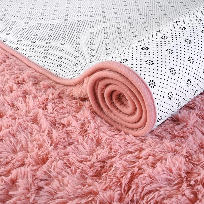 ISEAU Runner Rug for Bedroom, Dorm, College, Apartment, 2x6 Feet Shag Area Rug with Upgrade Non Slip, Fluffy Carpet Runner for Hallway, Fuzzy Soft Living Room Rugs for Girls Bedroom Decor, Blush
