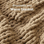 Negwoo Chunky Knit Throw Blanket, 40''*50'' Knitted Throw Chenille Yarn for Bed Couch, Handmade Light Brown Crochet Big Thick Blanket, Machine Washable Cute Comfy Blanket for Home Decor