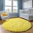 ONASAR Yellow Round Rugs 5ft for Bedroom Living Room, Fluffy Circle Area Rug for Kids Girls Boys Teen, Soft Plush Shaggy Carpet for Nursery Dorm Classroom Playroom Home Decor Aesthetic