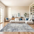 7x7 Square Rug Machine Washable – Modern Neutral Abstract Non-Slip Area Rug for Dining Room Living Room Kitchen Bedroom – Low-Pile Accent Indoor Carpet (Blue Grey, 7x7)