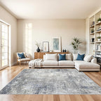 7x9 Washable Living Room Rug - Modern Abstract Neutral Indoor Rug for Dining Room, Kitchen, Bedroom, Non-Slip Low Pile Stain Resistant Carpet（Blue Grey,7x9）