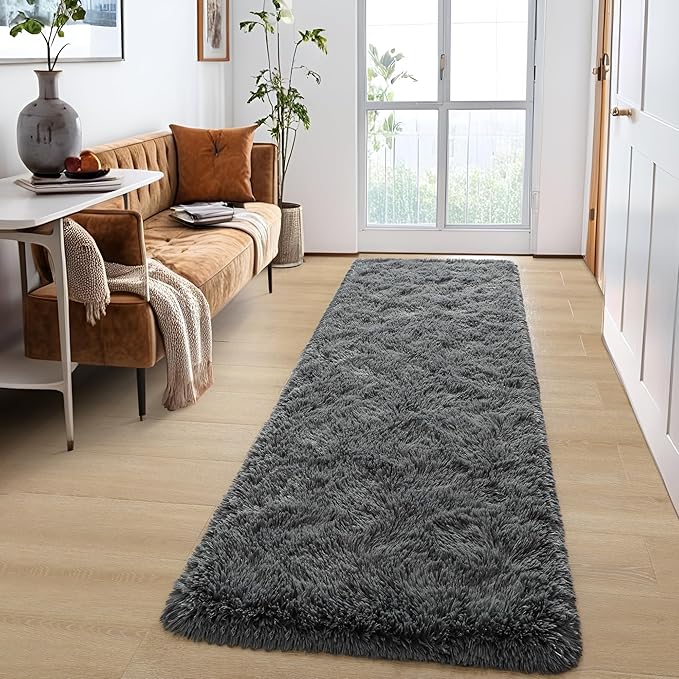 Noahas Dark Grey Runner Rug for Hallway,2'x6' Long Area Rugs for Bedroom Living Room,Non Slip Thick Shag Floor Carpet for Entryway Kitchen Dorm Nursery Bedside Kids Room