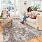 7x9 Washable Living Room Area Rug – Modern Neutral Abstract Rug for Dining Room, Kitchen, Bedroom, – Non-Slip Low Pile Soft Indoor Carpet (Brown Beige,7x9)