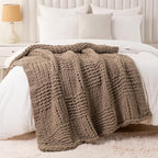 Bunnikins & Clover Beige Throw Blanket for Couch, Chunky Knit Beige Throw for Bed, Neutral Throw Blankets Tan Throw Blanket for Room Decor Housewarming Gifts, 50"x60"