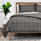 Bare Home Duvet Cover - Oversized Queen Size Bedding Set - Premium 1800 Super Soft Collection - Lightweight, Cooling - Soft Breathable Duvet Cover (Oversized Queen, Modern Plaid - Grey/White)