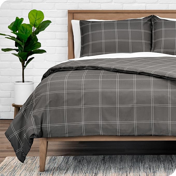 Bare Home Duvet Cover - Oversized Queen Size Bedding Set - Premium 1800 Super Soft Collection - Lightweight, Cooling - Soft Breathable Duvet Cover (Oversized Queen, Modern Plaid - Grey/White)