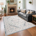 CRYPTOLITE Vintage Area Rug 5x7 Rugs, Machine Washable Rug Non-Slip Low Pile Rug for Living Room, Bedroom, Farmhouse, Dining Room, Blue