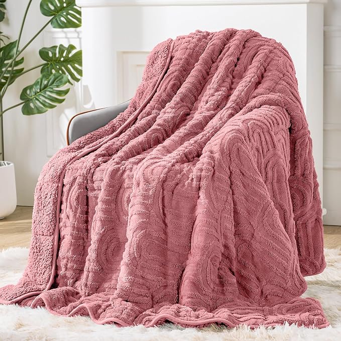 Sherpa Fleece Adult Weighted Blanket Great for Sleep, 20 lbs Dual Sided Soft Fuzzy Heavy Blankets for Couch Bed Sofa, Cozy Warm Arched Jacquard Throw for Winter (Apricot Pink, 60" x 80", 20 Pounds)
