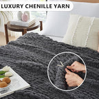 L'AGRATY Chunky Knit Blanket Throw: 72''x84'' Chenille Chunky Knitted Throw Blanket for Bed Couch - Handmade Thick Big Cable Knit Blanket - Large Crochet Blankets for Home Decor(Dark Grey)