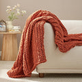 Amélie Home Chunky Knit Throw Blanket for Couch, Soft Chenille Handmade Crochet Throw Rope Knot Blanket for Couch, 50"x60", Burnt Orange